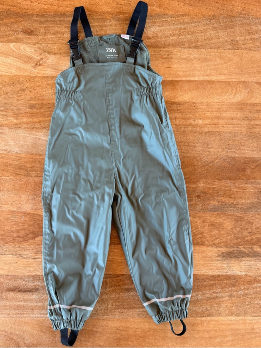 Zara Olive Green Puffer Bib Overalls with Black Straps